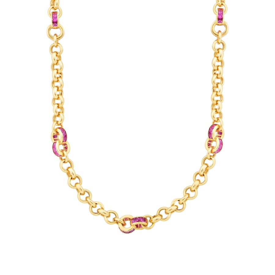 Fuchsia-Grobe-Gliederkette aus Gold