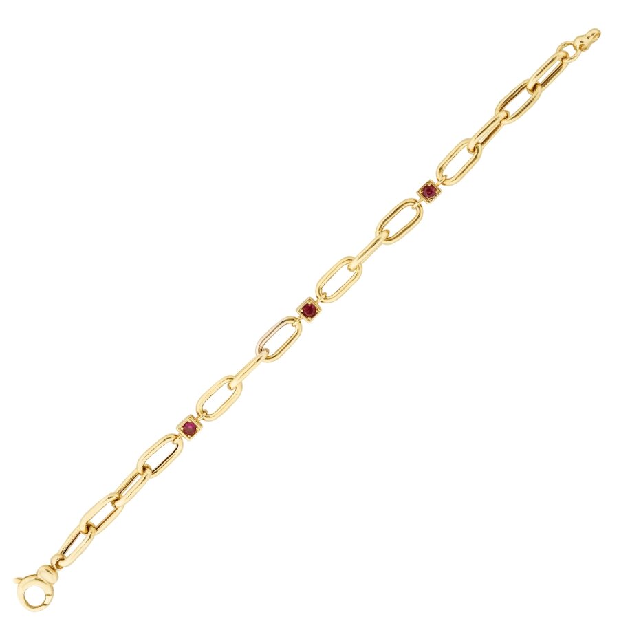 Gold Gliederarmband mit Fuchsia Stein