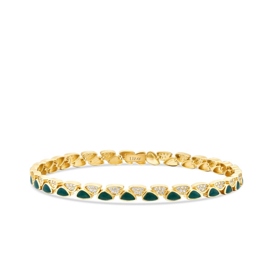 Grün-Emaille-Armband mit Stein aus Gold