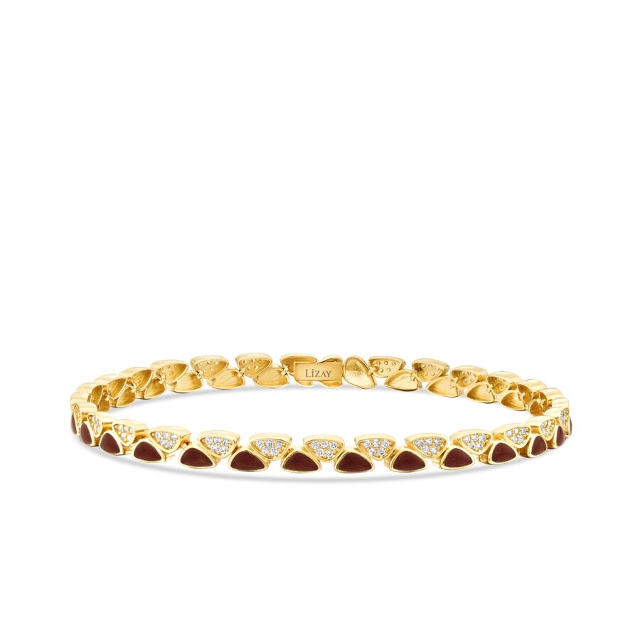 Rot-Braun-Emaille-Armband mit Stein aus Gold