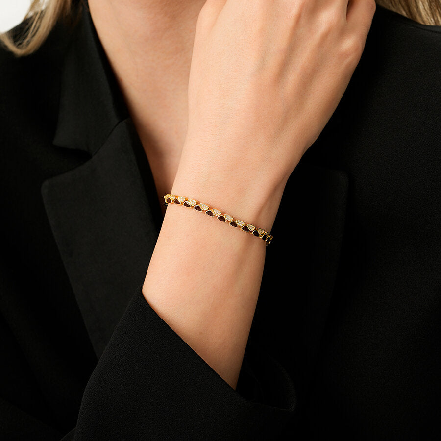 Rot-Braun-Emaille-Armband mit Stein aus Gold