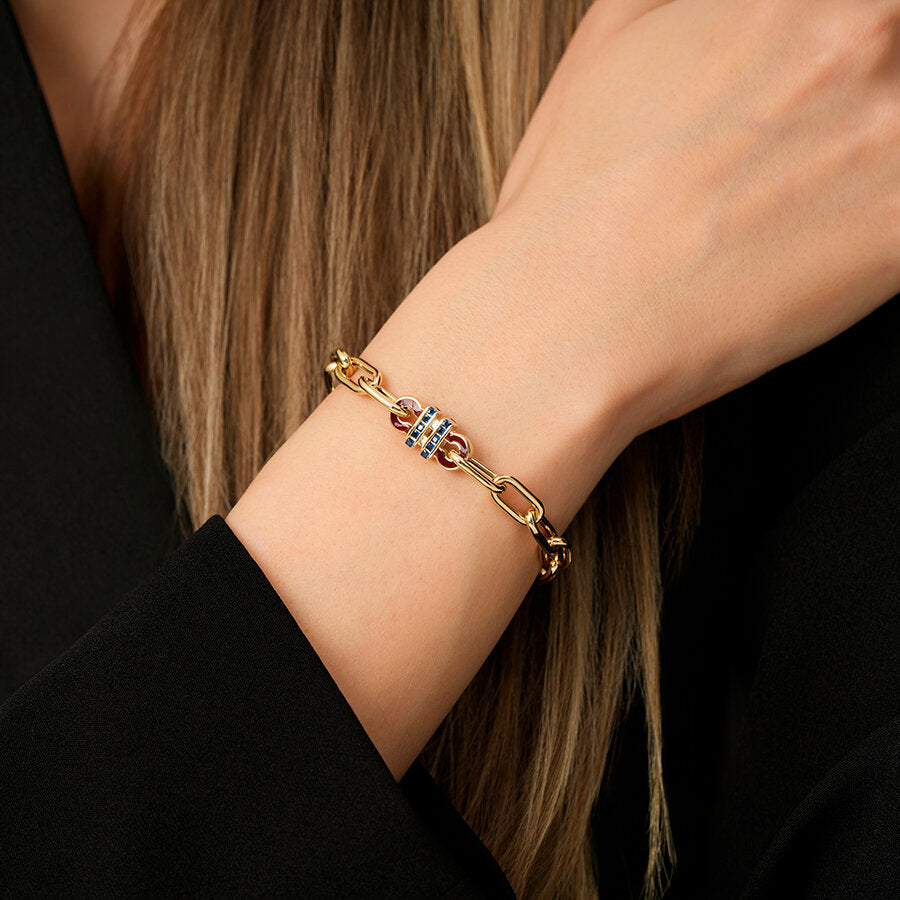 Marine-Trend-Gliederarmband mit Stein aus Gold