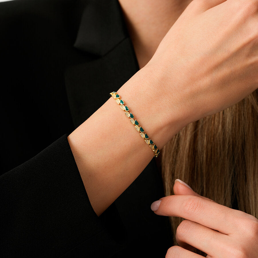 Grün-Emaille-Armband mit Stein aus Gold