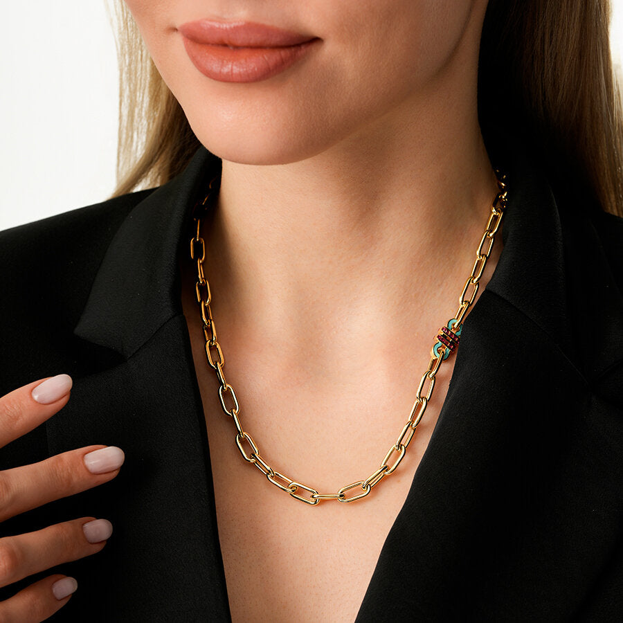 Trend-Gliederkette mit Fuchsia-Stein aus Gold