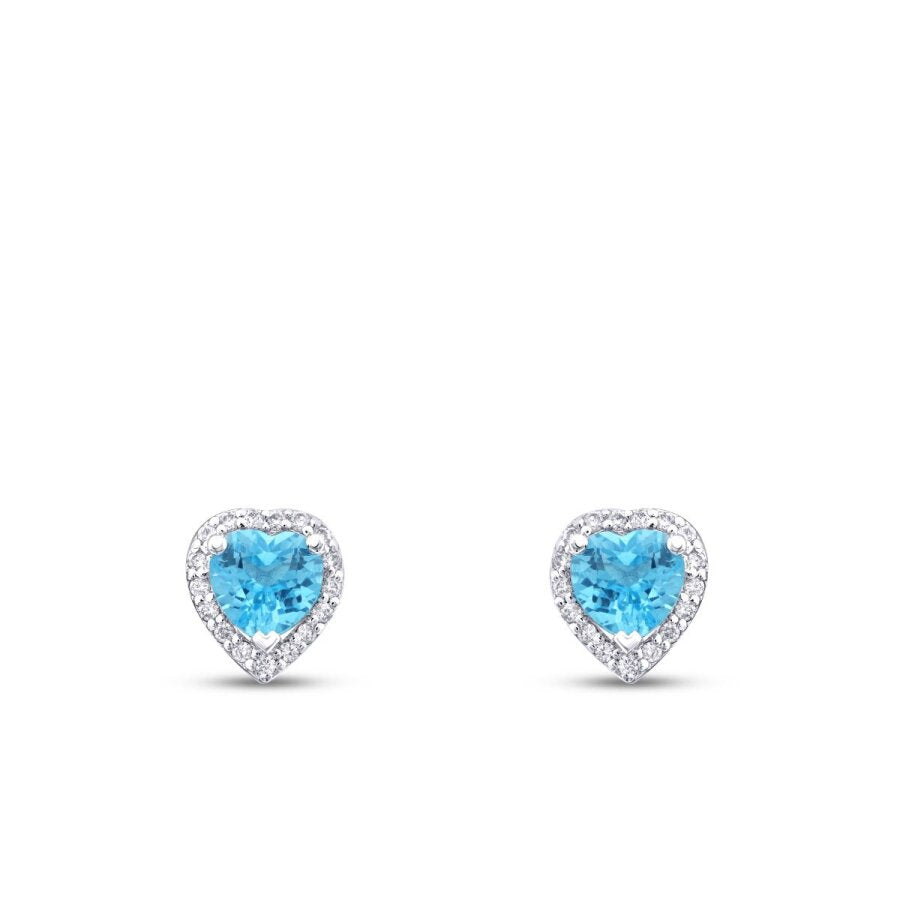 1,28 ct. Diamant Blauer Topas Herzförmig Ohrringe