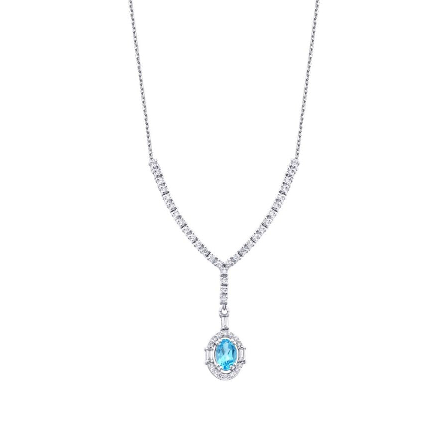 0.98 Karat Diamant Blue Topaz Baguette Halskette