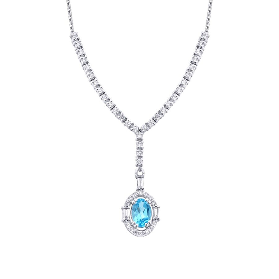 0.98 Karat Diamant Blue Topaz Baguette Halskette