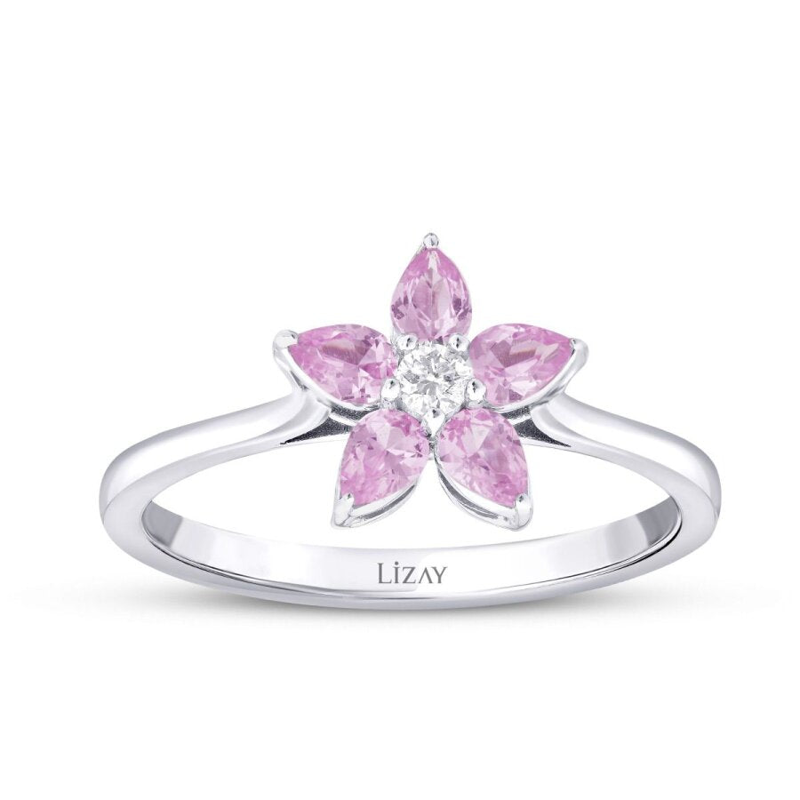 0,56 ct. Diamant Pink Saphir Blume Ring