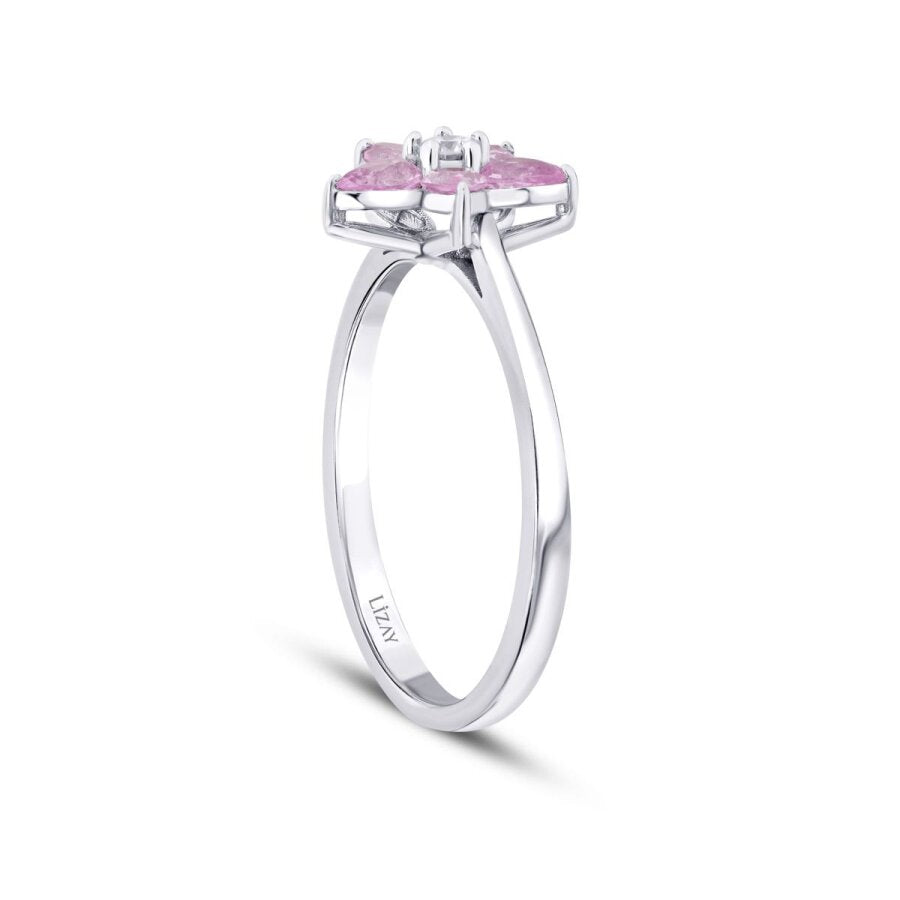 0,56 ct. Diamant Pink Saphir Blume Ring