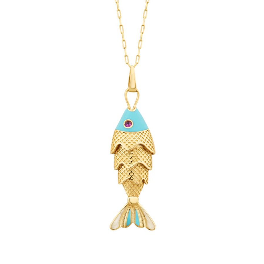 Blau-Emaille-Fisch-Trend-Halskette aus Gold