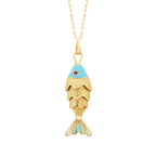 Blau-Emaille-Fisch-Trend-Halskette aus Gold