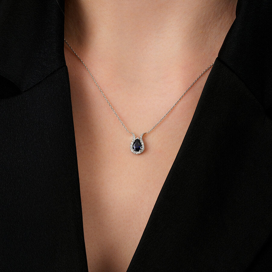 0,97 ct. Diamant Saphir Tropfen Halskette