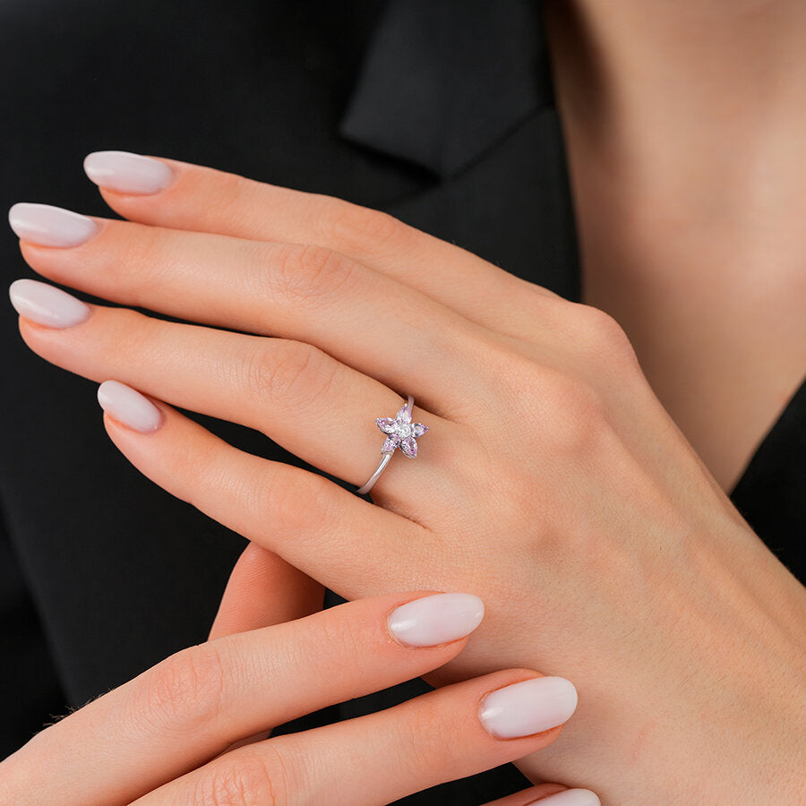 0,56 ct. Diamant Pink Saphir Blume Ring