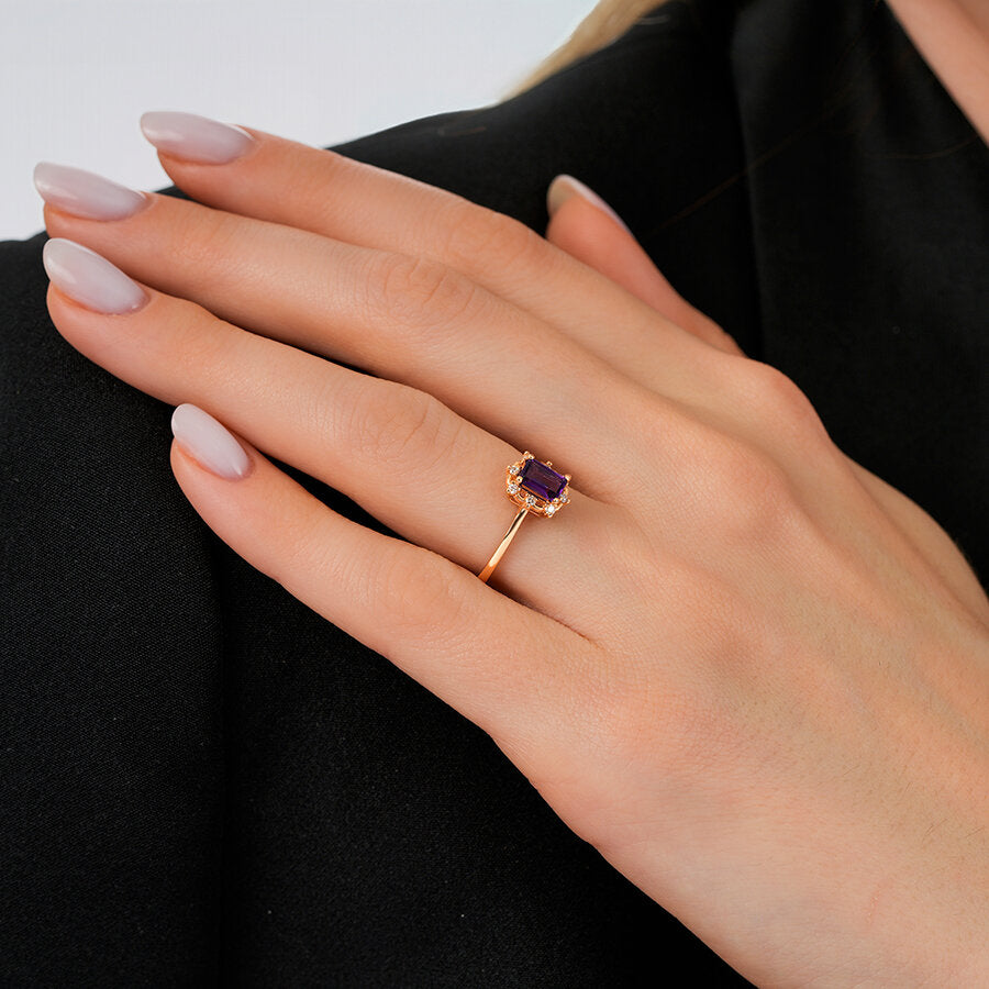 0,62 ct. Diamant Smaragd Amethyst Ring