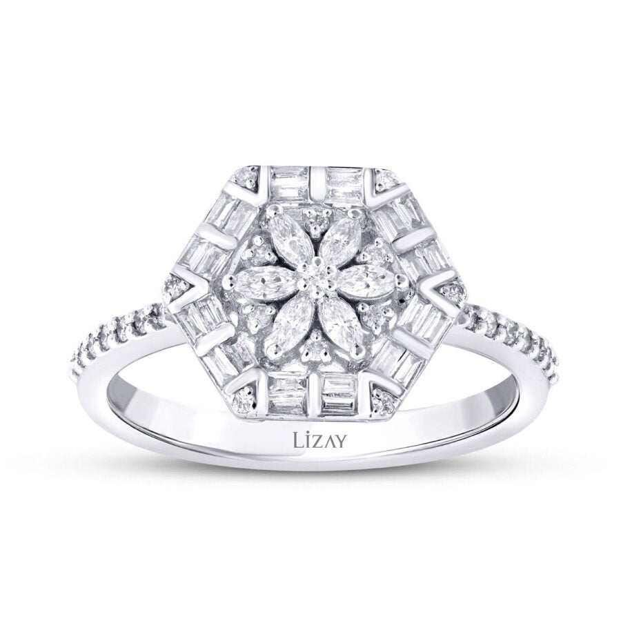 0,43 ct. Diamant Baguette Blume Ring