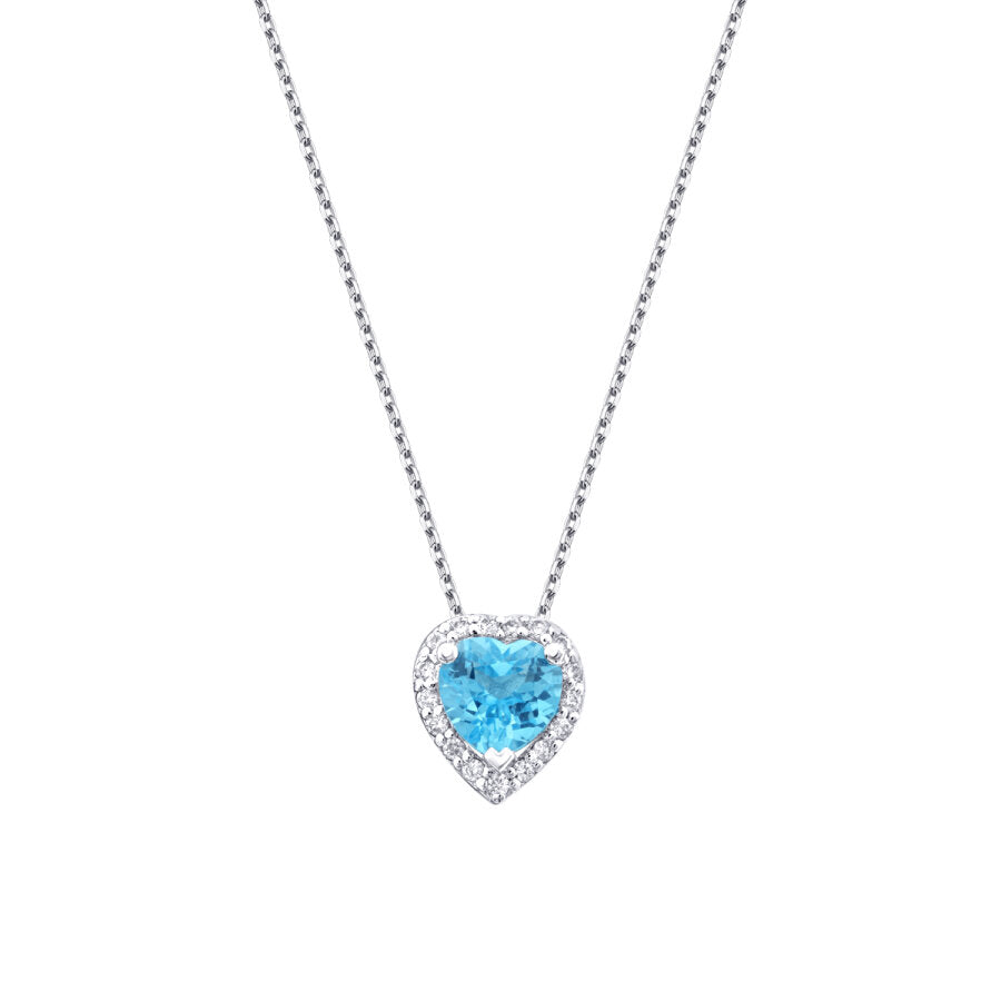 0.61 Karat Diamant Blue Topaz Herz Halskette