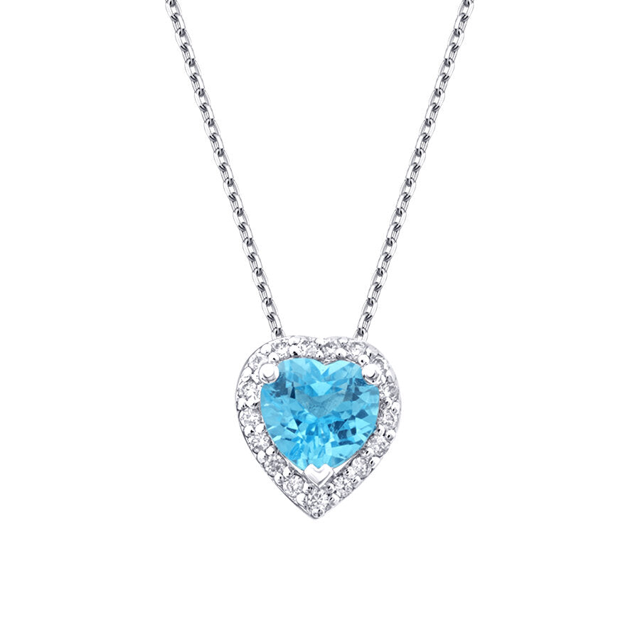 0.61 Karat Diamant Blue Topaz Herz Halskette