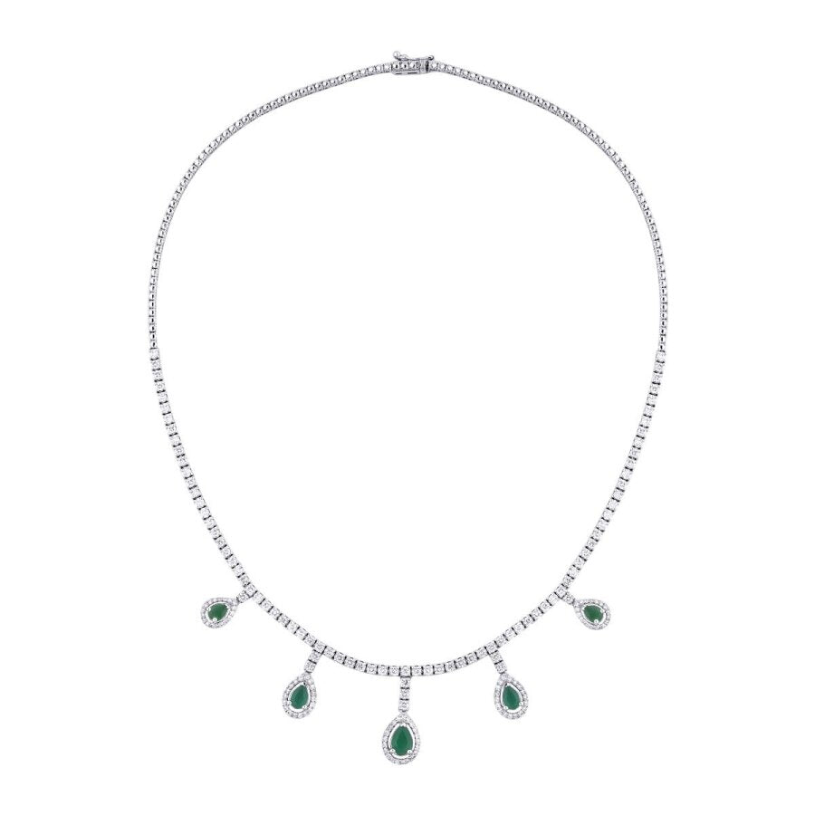 5,80 ct. Diamant Tropfen Smaragd Halskette