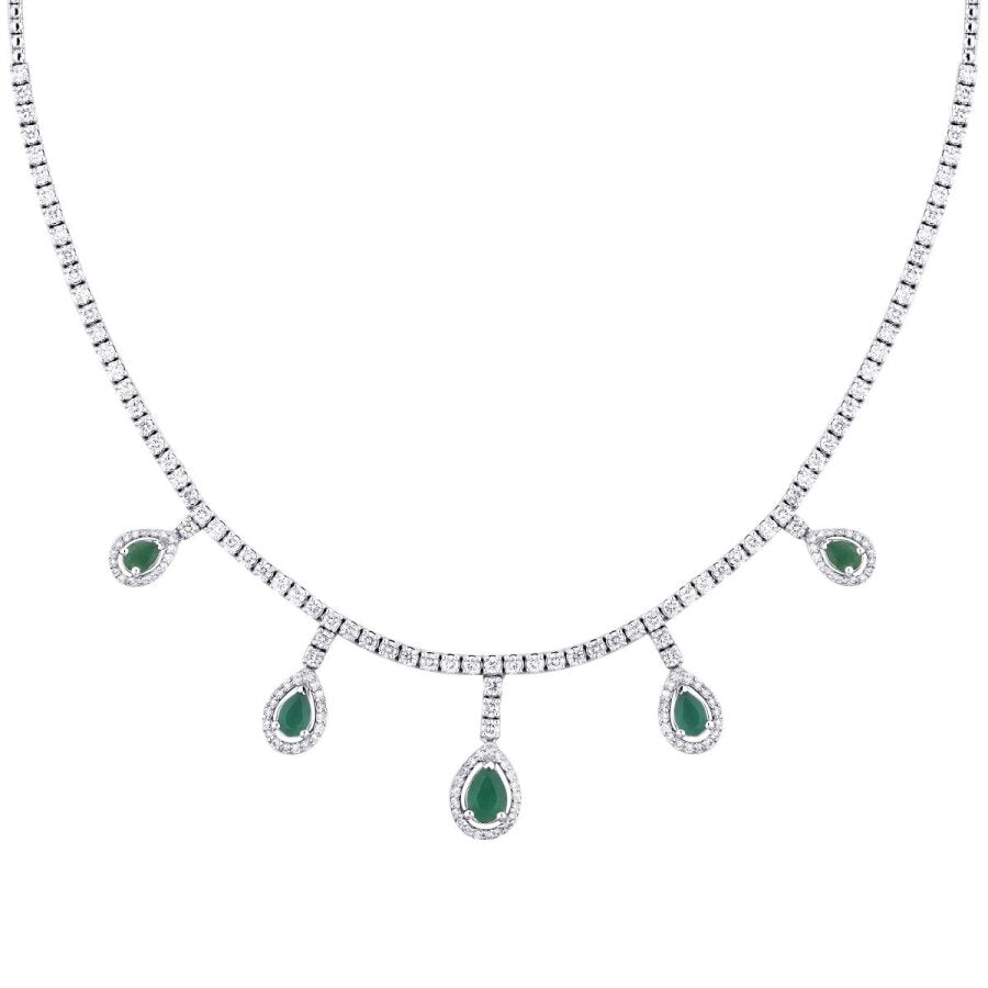 5,80 ct. Diamant Tropfen Smaragd Halskette