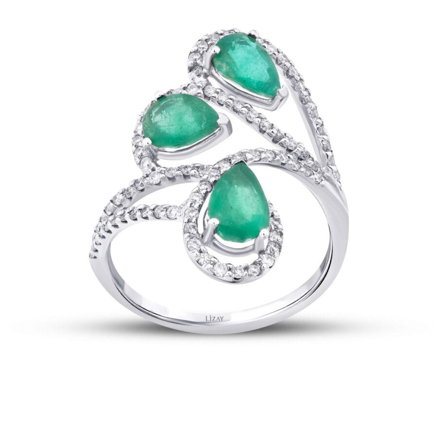 2,35 ct. Diamant Tropfen Smaragd Ring