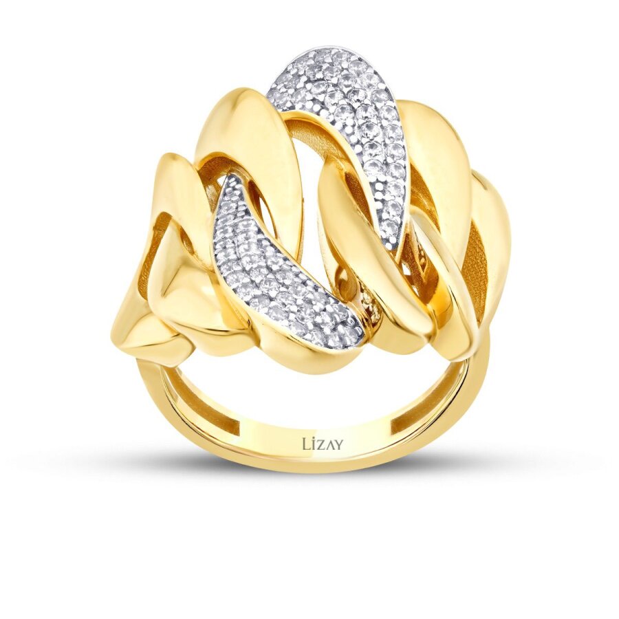 Geometrischer Gliederring mit Stein aus Gold
