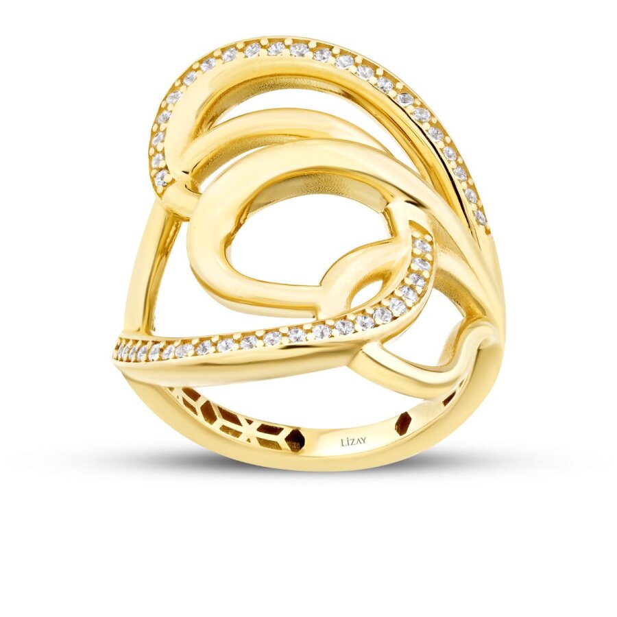Geometrischer Trend-Ring mit Stein aus Gold
