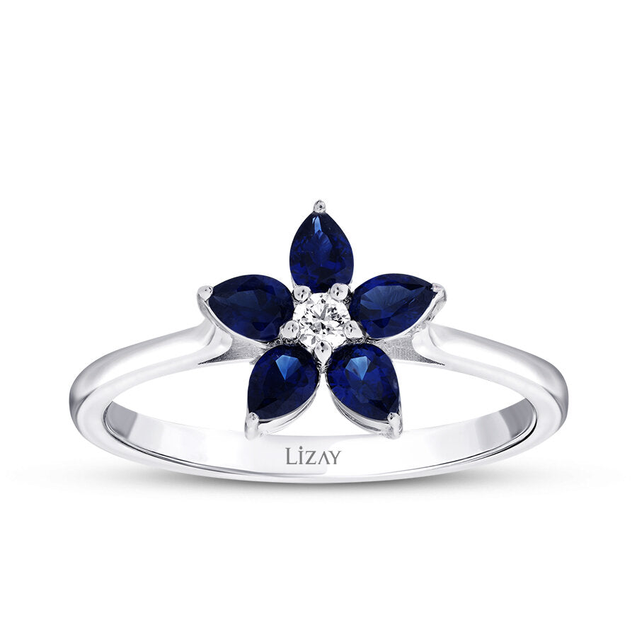 0,56 ct. Diamant Tropfen Saphir Blume Ring