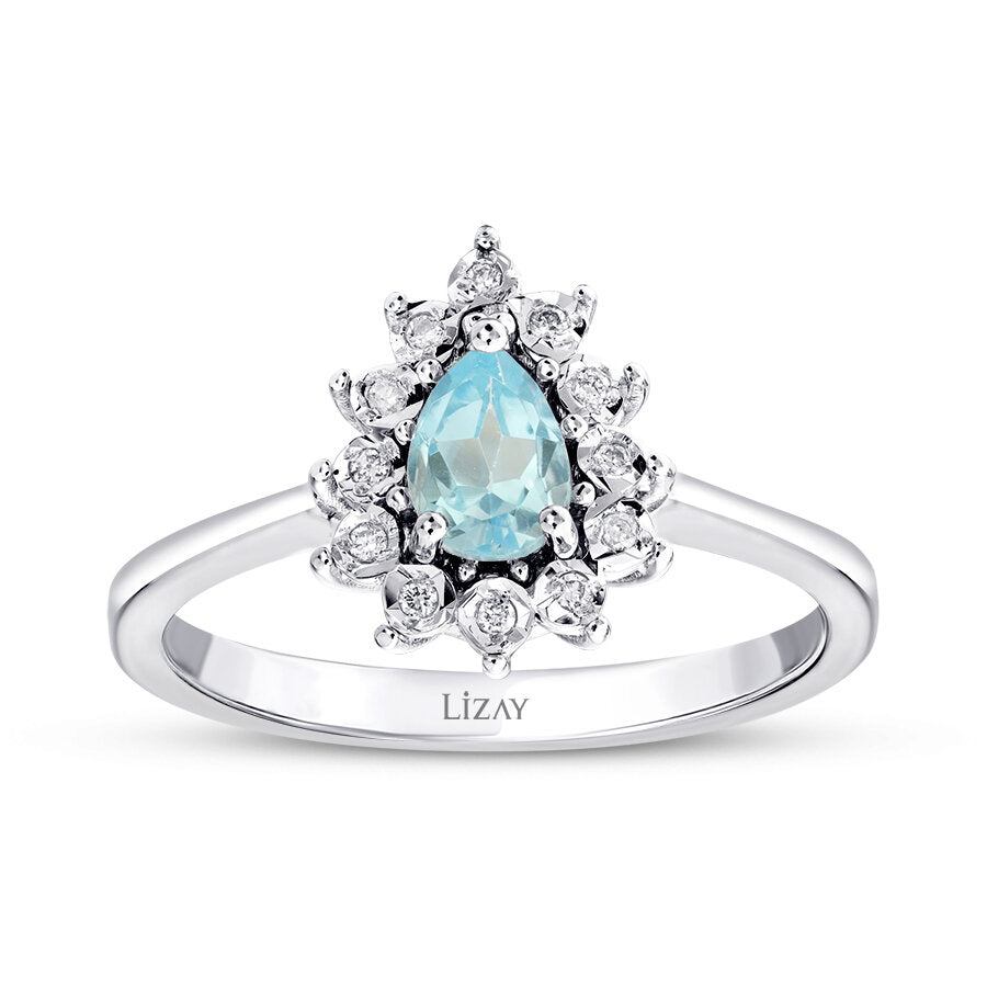 0.57 Karat Diamant Tropfen Blue Topaz Ring