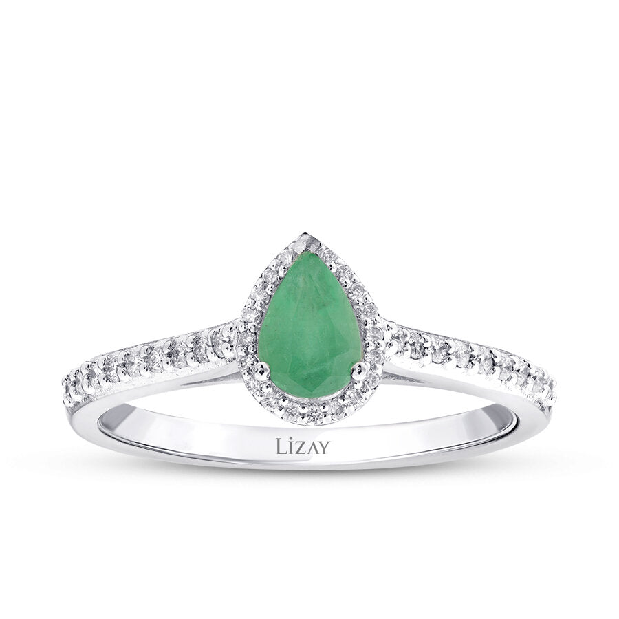 0,59 ct. Diamant Tropfen Smaragd Ring