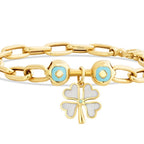 Kleeblatt-Armband mit weißer und blauer Emaille aus Gold