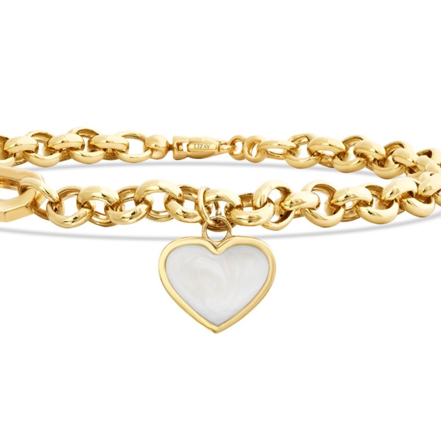 Weiß-Emaille-Herz-Gliederarmband aus Gold