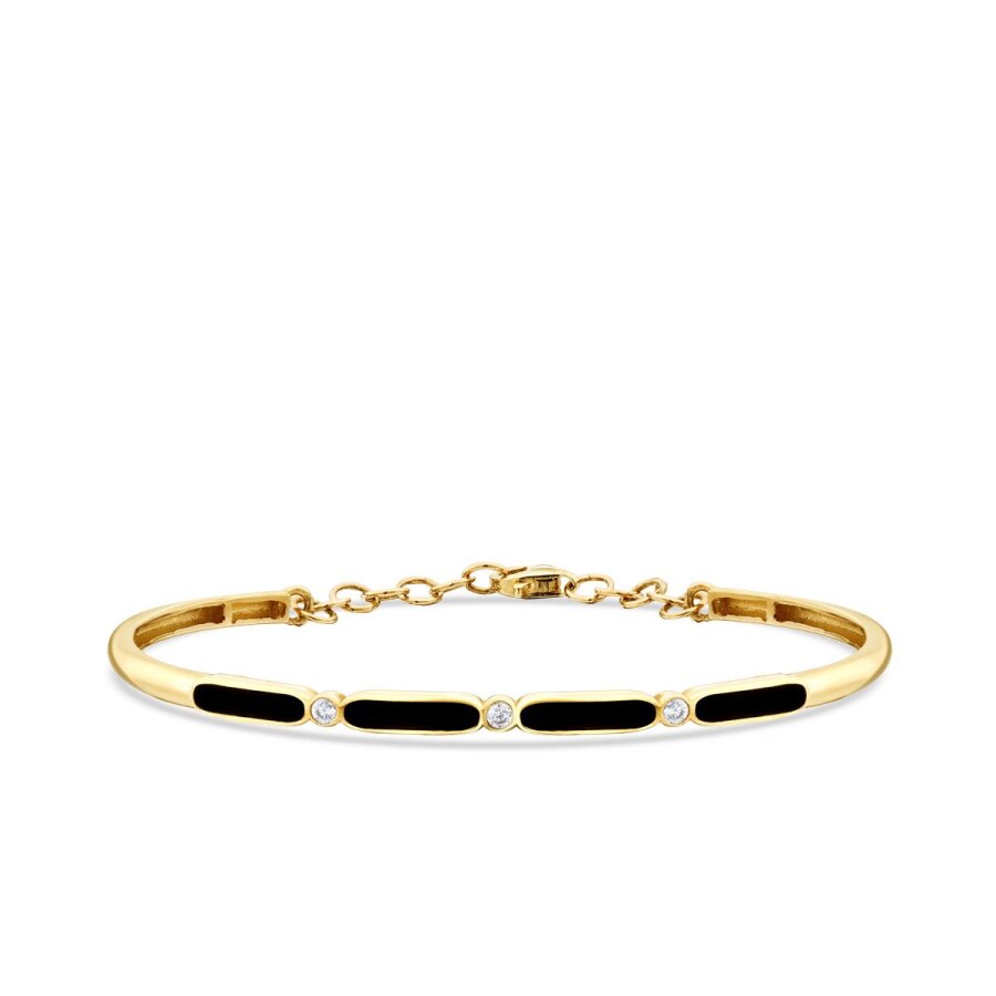 Gold Schwarz Emaille Armreif mit Stein