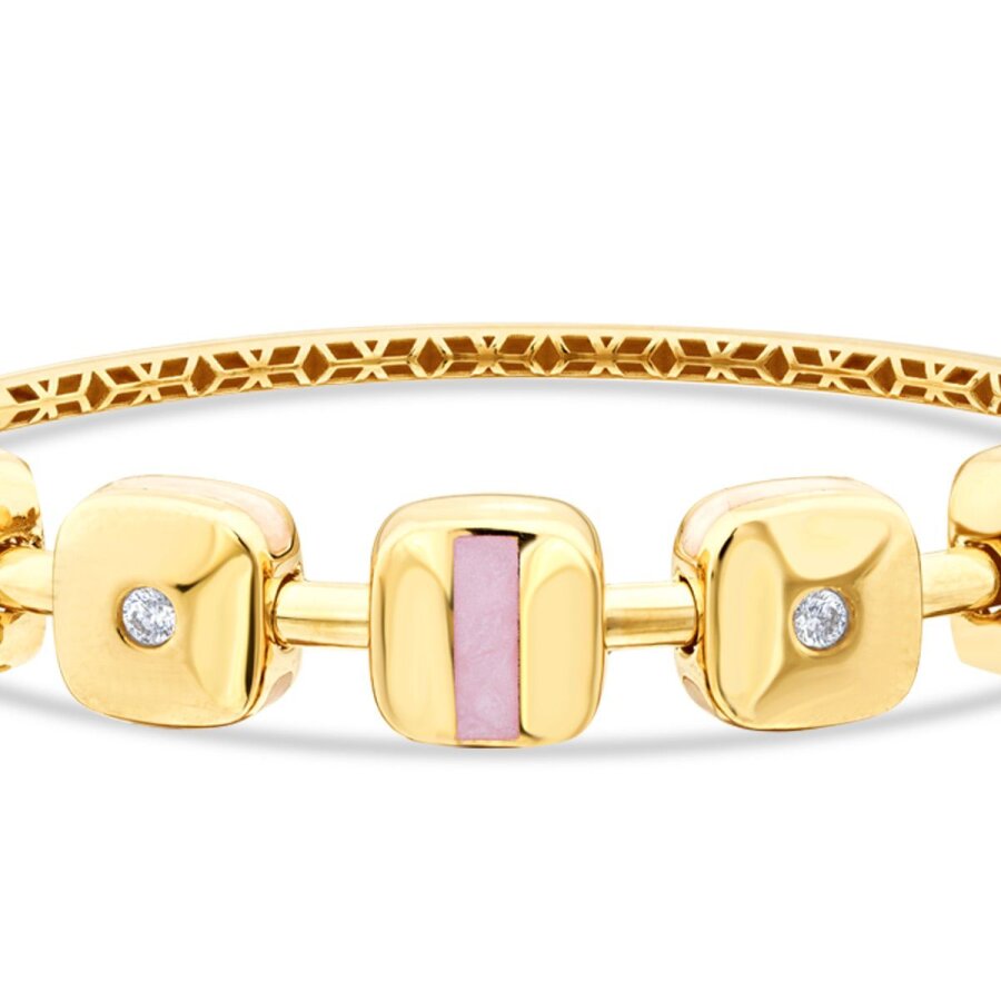 Rosa-Emaille-Quadrat-Armreif aus Gold