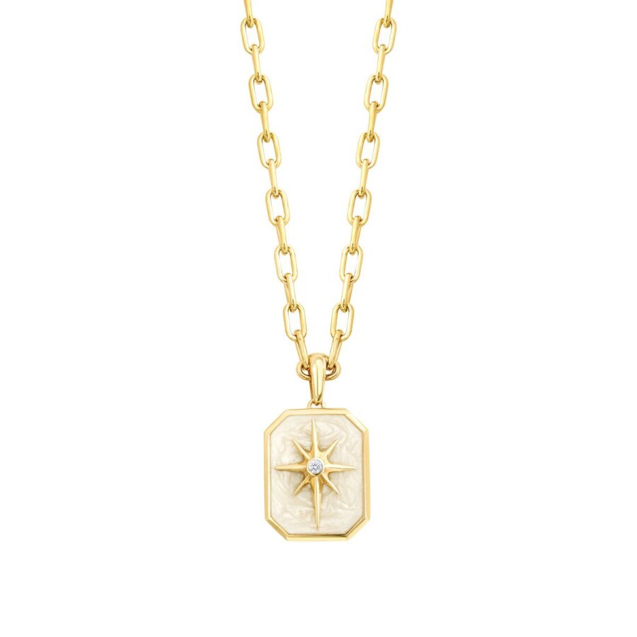 Weiß-Emaille-Nordstern-Charm mit Stein aus Gold