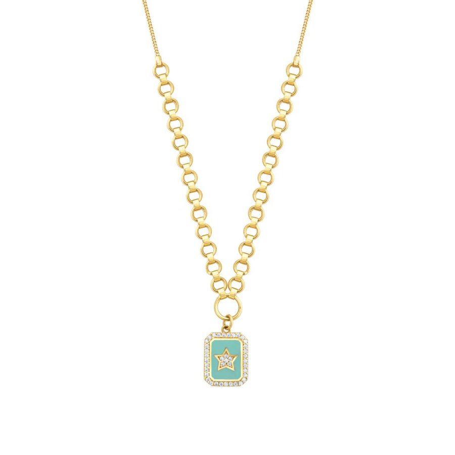 Gold Blau Emaille Nordstern Anhänger mit Stein