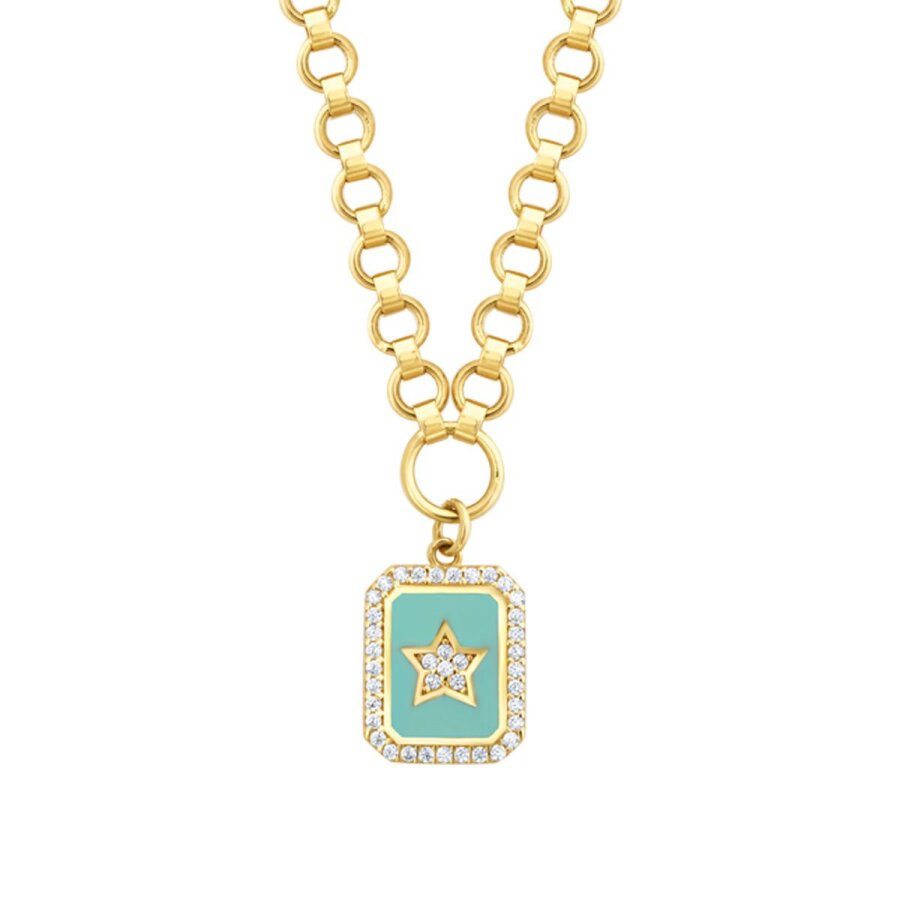 Blau-Emaille-Nordstern-Charm mit Stein aus Gold