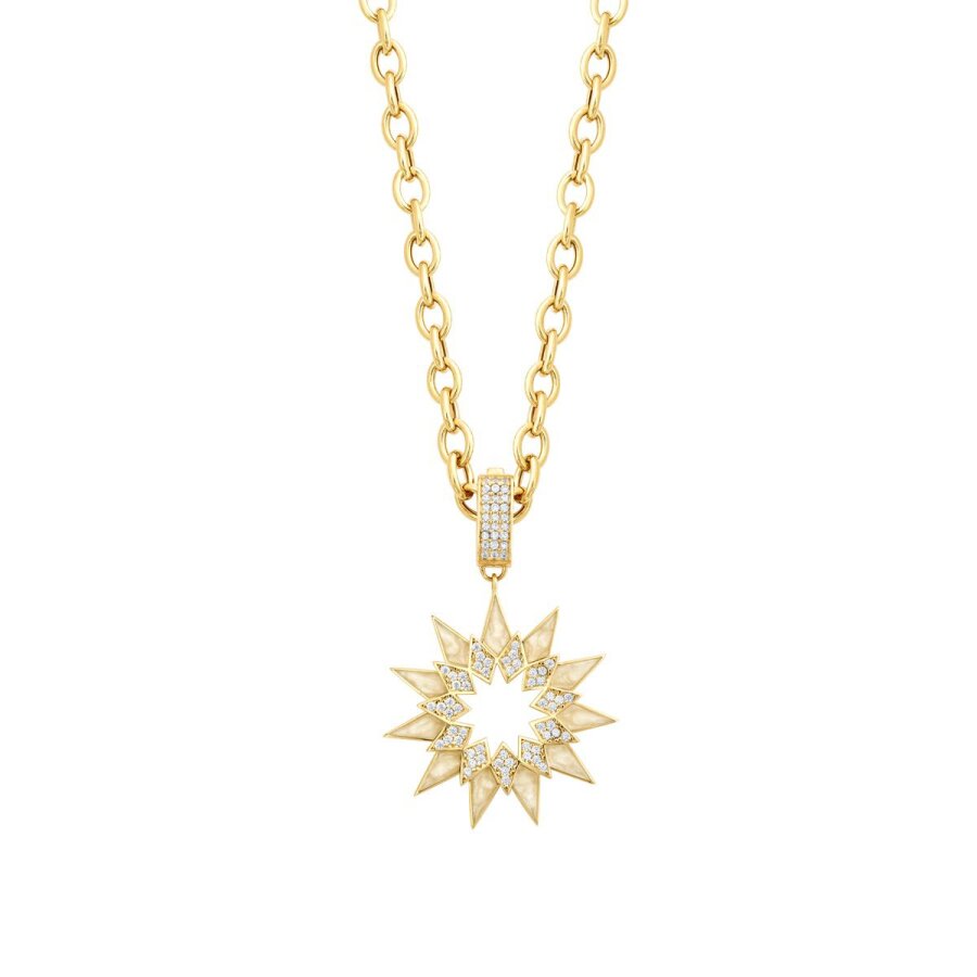 Weiß-Emaille-Sonne-Halskette aus Gold