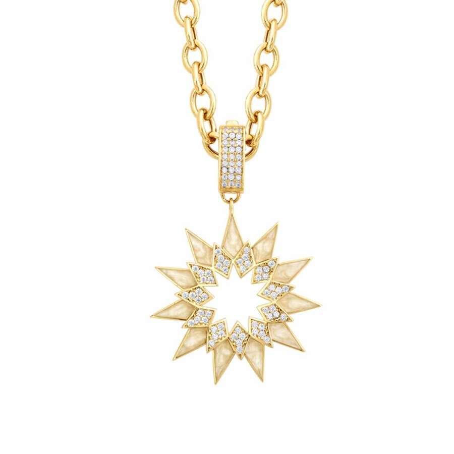 Weiß-Emaille-Sonne-Halskette aus Gold