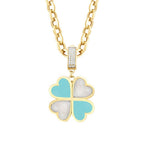 Gold Clover Weiß und Blau Emaille Halskette