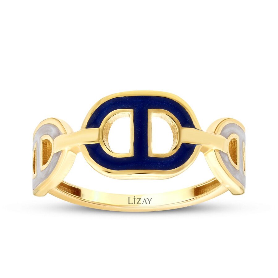 Trendring mit weißer und blauer Emaille aus Gold