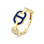 Trendring mit weißer und blauer Emaille aus Gold