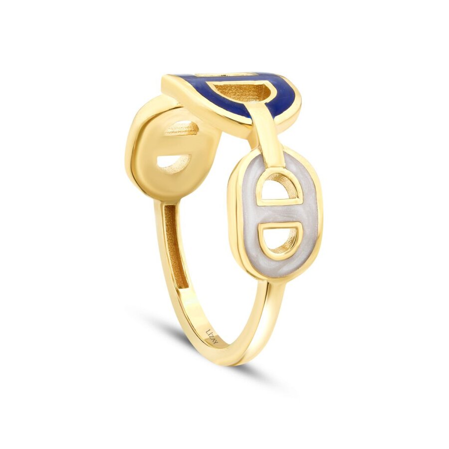Trendring mit weißer und blauer Emaille aus Gold