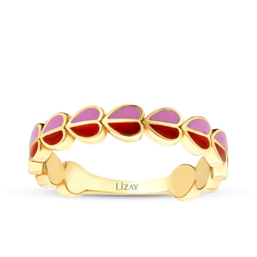 Herz-Ring mit roter und rosa Emaille aus Gold