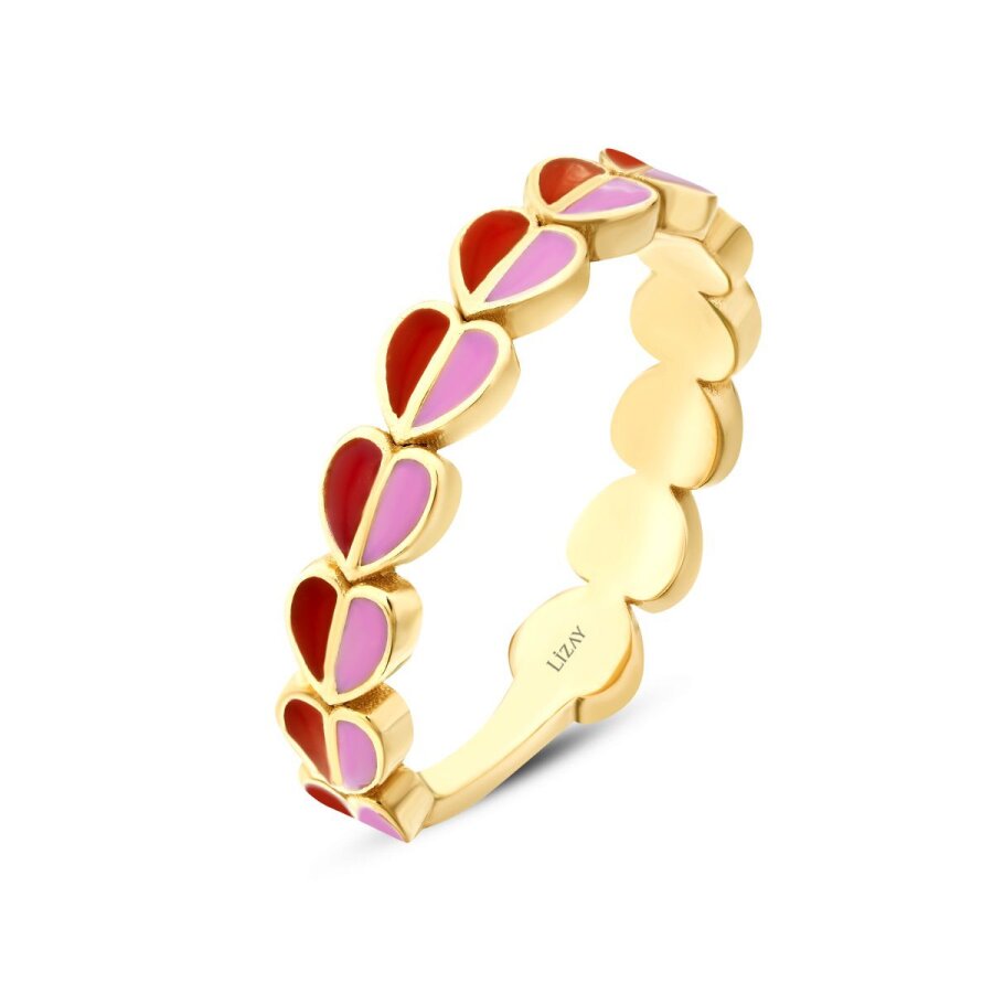 Herz-Ring mit roter und rosa Emaille aus Gold