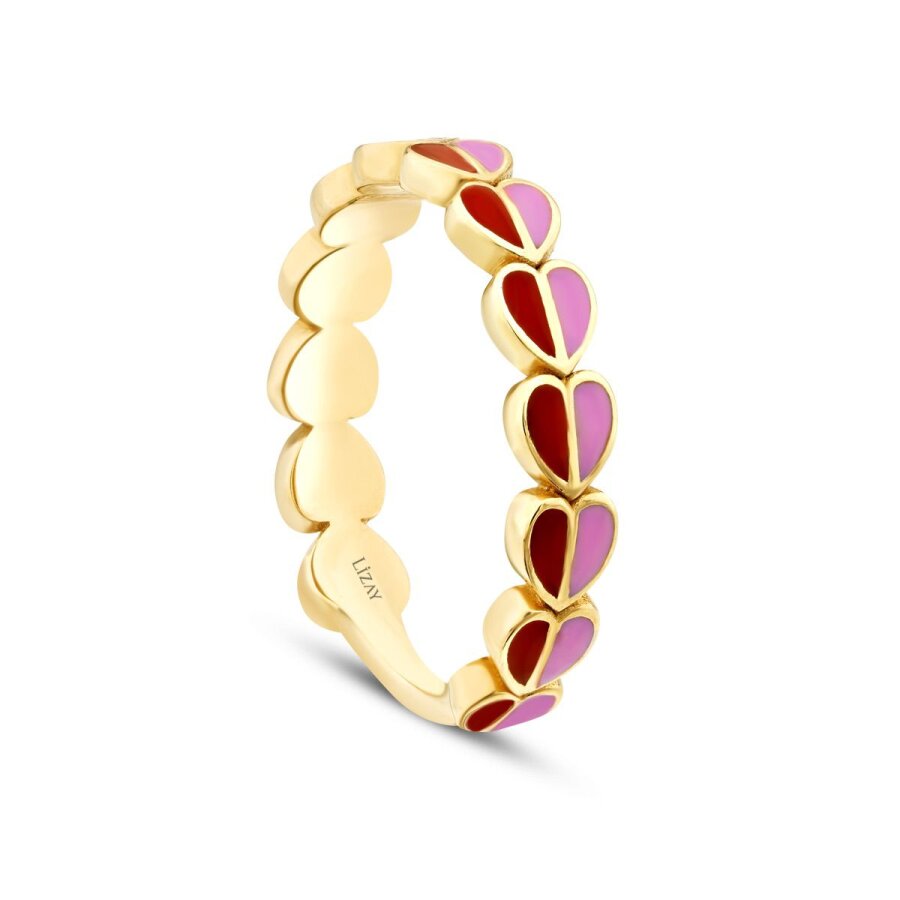 Herz-Ring mit roter und rosa Emaille aus Gold