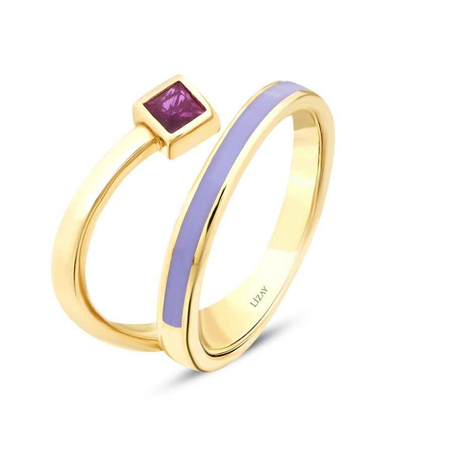 Lila-Emaille-Trend-Ring mit Fuchsia-Stein aus Gold