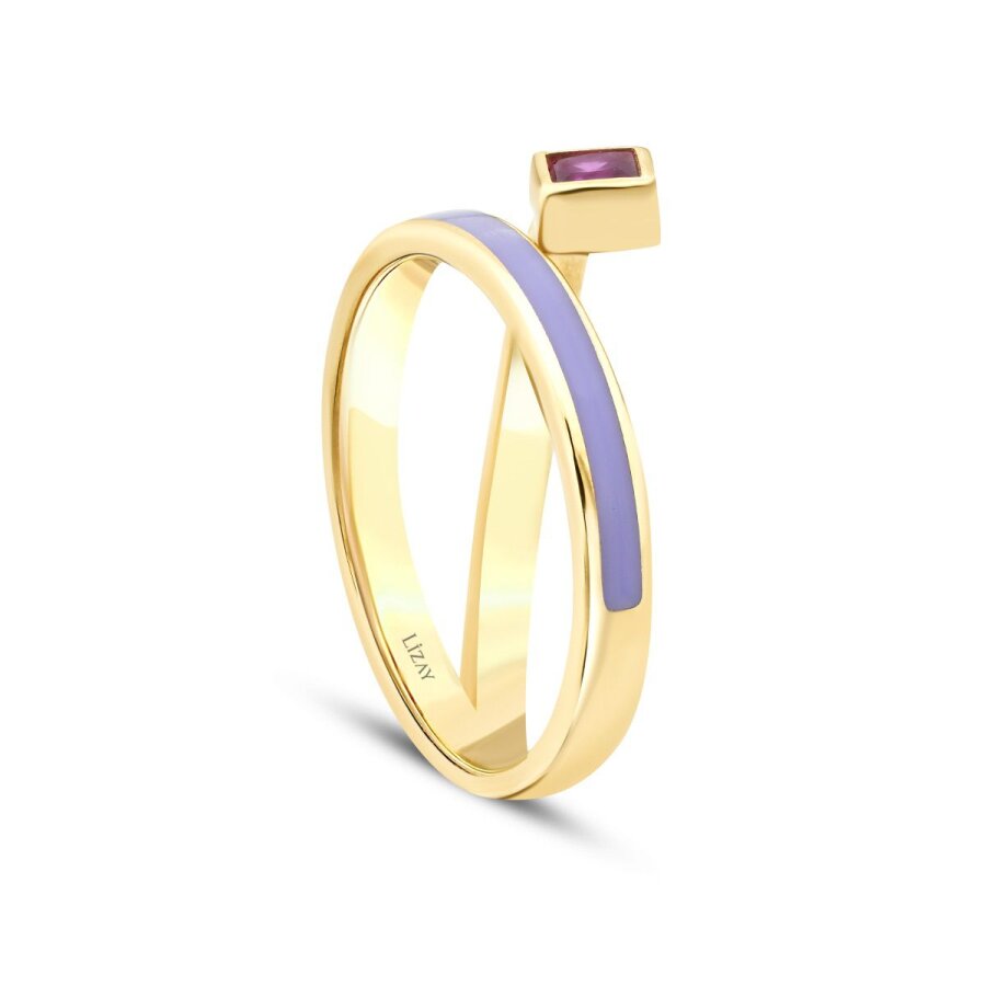 Lila-Emaille-Trend-Ring mit Fuchsia-Stein aus Gold