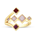 Weiß-Emaille-Geometrisch-Trend-Ring mit Fuchsia-Stein aus Gold