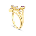 Weiß-Emaille-Geometrisch-Trend-Ring mit Fuchsia-Stein aus Gold