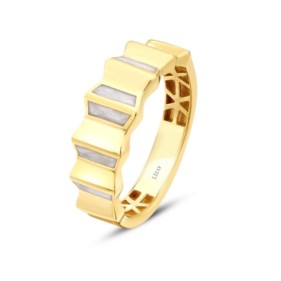 Weiß-Emaille-Texture-Trend-Ring aus Gold